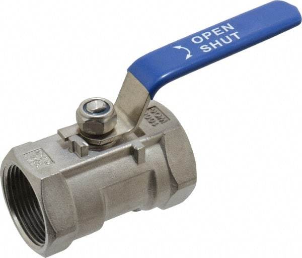 Midwest Control - 1-1/4" Pipe, Standard Port, Stainless Steel Standard Ball Valve - 1 Piece, Inline - One Way Flow, FNPT x FNPT Ends, Lever Handle, 1,000 WOG - Apex Tool & Supply