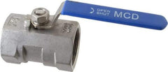 Midwest Control - 1-1/2" Pipe, Standard Port, Stainless Steel Standard Ball Valve - 1 Piece, Inline - One Way Flow, FNPT x FNPT Ends, Lever Handle, 1,000 WOG - Apex Tool & Supply