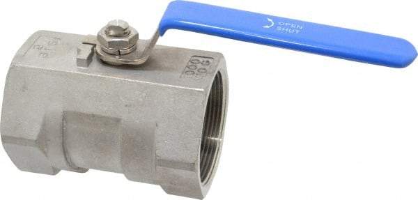 Midwest Control - 2" Pipe, Standard Port, Stainless Steel Standard Ball Valve - 1 Piece, Inline - One Way Flow, FNPT x FNPT Ends, Lever Handle, 1,000 WOG - Apex Tool & Supply