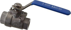 Midwest Control - 1/4" Pipe, Stainless Steel Standard Ball Valve - 2 Piece, Inline - One Way Flow, FNPT x FNPT Ends, Lever Handle, 1,000 WOG, 150 WSP - Apex Tool & Supply