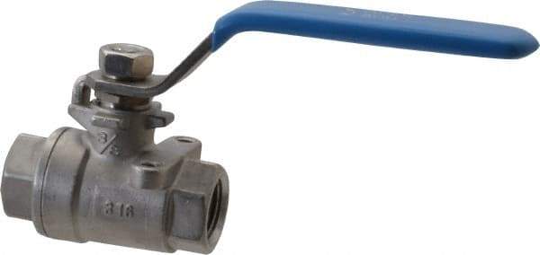Midwest Control - 3/8" Pipe, Stainless Steel Standard Ball Valve - 2 Piece, Inline - One Way Flow, FNPT x FNPT Ends, Lever Handle, 1,000 WOG, 150 WSP - Apex Tool & Supply