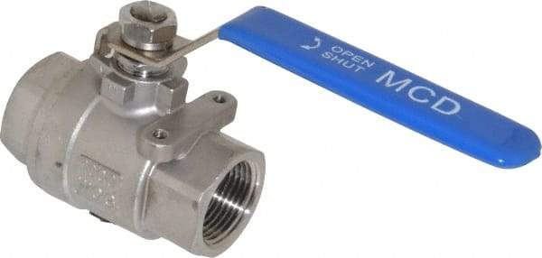 Midwest Control - 1" Pipe, Stainless Steel Standard Ball Valve - 2 Piece, Inline - One Way Flow, FNPT x FNPT Ends, Lever Handle, 1,000 WOG, 150 WSP - Apex Tool & Supply
