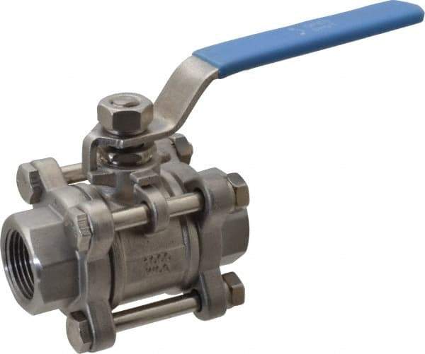 Midwest Control - 3/4" Pipe, Full Port, Stainless Steel Standard Ball Valve - 3 Piece, Inline - One Way Flow, FNPT x FNPT Ends, Lever Handle - Apex Tool & Supply