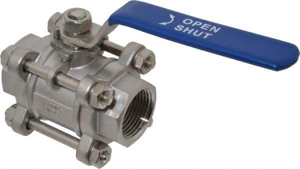 Midwest Control - 1" Pipe, Full Port, Stainless Steel Standard Ball Valve - 3 Piece, Inline - One Way Flow, FNPT x FNPT Ends, Lever Handle - Apex Tool & Supply