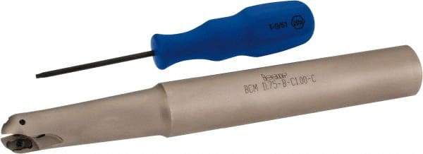 Iscar - 3/4" Cut Diam, 0.61" Max Depth of Cut, 1" Shank Diam, 8" OAL, Indexable Ball Nose End Mill - 3" Head Length, Straight Shank, BCM Toolholder, BCR D.75 Insert - Apex Tool & Supply