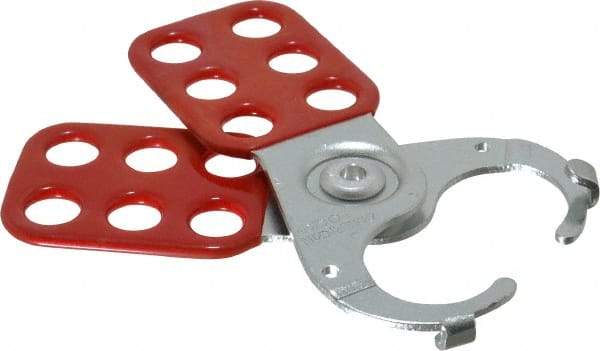American Lock - Single Jaw, 1" Jaw Diam, 6 PadLocks, Steel Lockout Hasp - Scissor Action, 4-1/2" Long, Red - Apex Tool & Supply