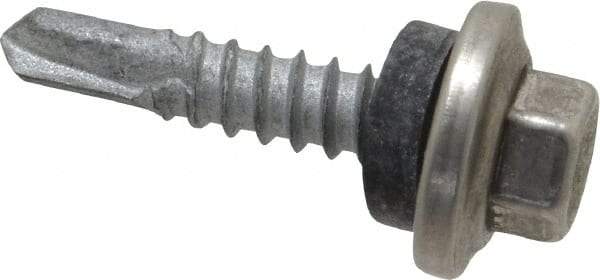 Buildex - #12-14, Hex Washer Head, Hex Drive, 1" Length Under Head, #2 Point, Self Drilling Screw - Stainless Steel Head, Steel Body - Apex Tool & Supply