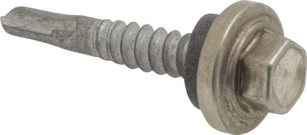 Buildex - #12-14, Hex Washer Head, Hex Drive, 1-1/4" Length Under Head, #2 Point, Self Drilling Screw - Stainless Steel Head, Steel Body - Apex Tool & Supply
