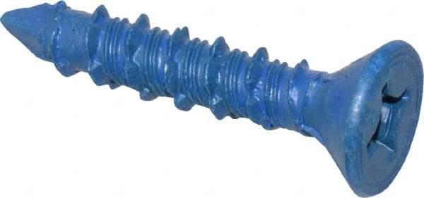 Made in USA - 1/4" Diam, 1-1/4" OAL, Phillips Drive, Concrete Screw & Masonry Fastener - Steel, Blue Climaseal Finish, Includes Drill Bit - Apex Tool & Supply