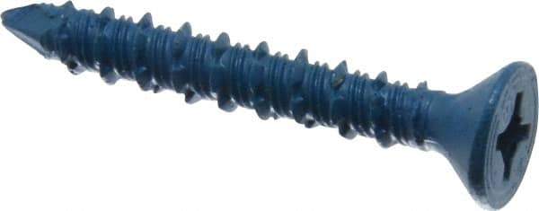 Made in USA - 1/4" Diam, 1-3/4" OAL, Phillips Drive, Concrete Screw & Masonry Fastener - Steel, Blue Climaseal Finish, Includes Drill Bit - Apex Tool & Supply