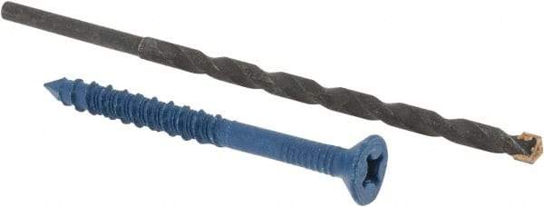 Made in USA - 1/4" Diam, 2-3/4" OAL, Phillips Drive, Concrete Screw & Masonry Fastener - Steel, Blue Climaseal Finish, Includes Drill Bit - Apex Tool & Supply