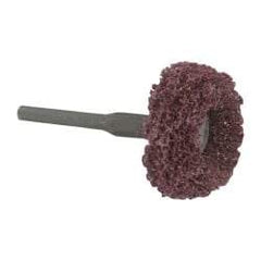Superior Abrasives - 1-1/2" Diam x 1" Thick, Soft Mounted Satin Disc Buffing Wheel - 3 Ply, Fine Grade, 1/8" Shank Diam, 13,000 RPM - Apex Tool & Supply