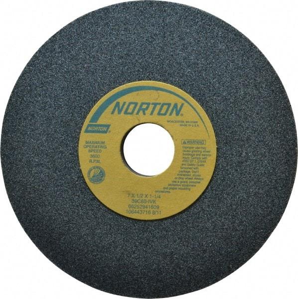 Norton - 7" Diam x 1-1/4" Hole x 1/2" Thick, I Hardness, 60 Grit Surface Grinding Wheel - Silicon Carbide, Type 1, Medium Grade, 3,600 Max RPM, Vitrified Bond, No Recess - Apex Tool & Supply