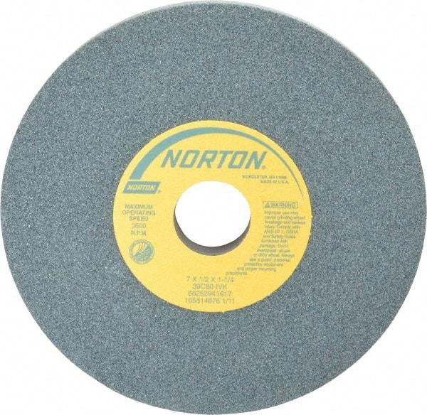 Norton - 7" Diam x 1-1/4" Hole x 1/2" Thick, I Hardness, 80 Grit Surface Grinding Wheel - Silicon Carbide, Type 1, Medium Grade, 3,600 Max RPM, Vitrified Bond, No Recess - Apex Tool & Supply