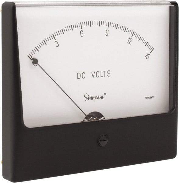 Simpson Electric - Analog, DC Voltmeter, Panel Meter - 60 Hz, 1000 Ohms at 60 Hz, 15 VDC - Apex Tool & Supply