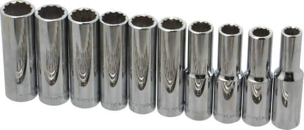 Blackhawk by Proto - 10 Piece 1/2" Drive Deep Well Socket Set - 12 Points, 10mm to 19mm Range, Metric Measurement Standard - Apex Tool & Supply