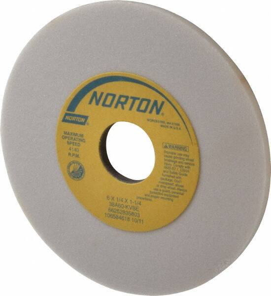 Norton - 6" Diam x 1-1/4" Hole x 1/4" Thick, K Hardness, 60 Grit Surface Grinding Wheel - Aluminum Oxide, Type 1, Medium Grade, 4,140 Max RPM, Vitrified Bond, No Recess - Apex Tool & Supply