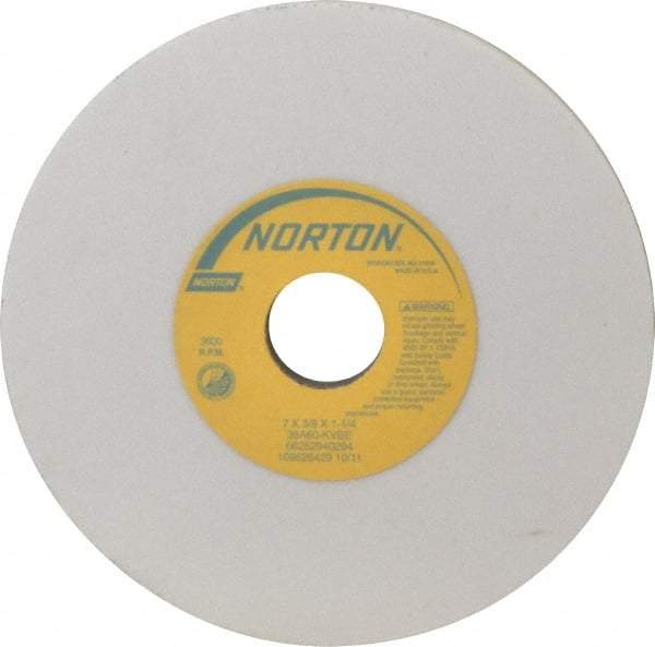 Norton - 7" Diam x 1-1/4" Hole x 3/8" Thick, K Hardness, 60 Grit Surface Grinding Wheel - Aluminum Oxide, Type 1, Medium Grade, 3,600 Max RPM, Vitrified Bond, No Recess - Apex Tool & Supply