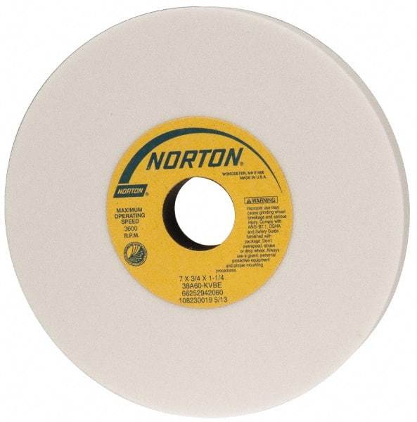 Norton - 7" Diam x 1-1/4" Hole x 3/4" Thick, K Hardness, 60 Grit Surface Grinding Wheel - Aluminum Oxide, Type 1, Medium Grade, 3,600 Max RPM, Vitrified Bond, No Recess - Apex Tool & Supply