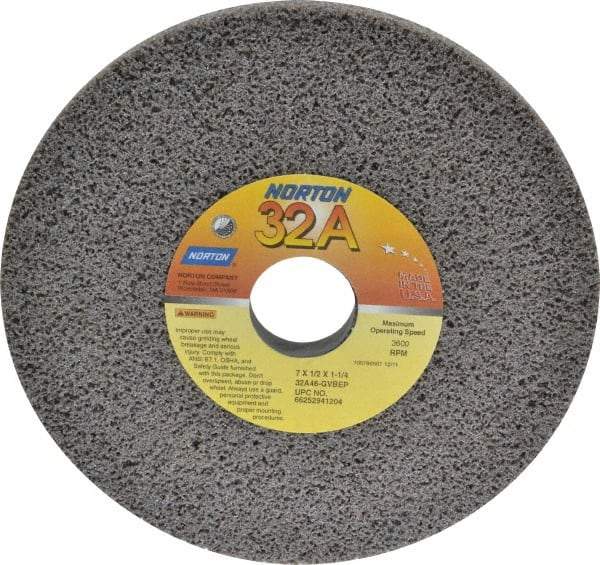 Norton - 7" Diam x 1-1/4" Hole x 1/2" Thick, G Hardness, 46 Grit Surface Grinding Wheel - Aluminum Oxide, Type 1, Coarse Grade, 3,600 Max RPM, Vitrified Bond, No Recess - Apex Tool & Supply