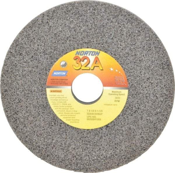 Norton - 7" Diam x 1-1/4" Hole x 1/2" Thick, H Hardness, 46 Grit Surface Grinding Wheel - Aluminum Oxide, Type 1, Coarse Grade, 3,600 Max RPM, Vitrified Bond, No Recess - Apex Tool & Supply