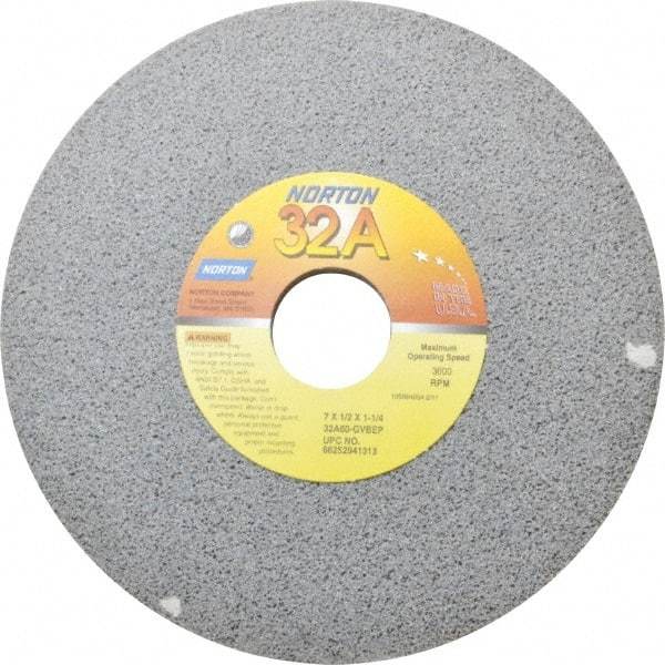 Norton - 7" Diam x 1-1/4" Hole x 1/2" Thick, G Hardness, 60 Grit Surface Grinding Wheel - Aluminum Oxide, Type 1, Medium Grade, 3,600 Max RPM, Vitrified Bond, No Recess - Apex Tool & Supply