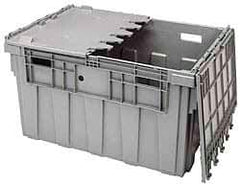 Akro-Mils - 100 Lb Load Capacity Gray Polyethylene Attached-Lid Container - Stacking, Nesting, 34" Long x 24" Wide x 19.6" High, Lid Included - Apex Tool & Supply