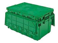 Akro-Mils - 100 Lb Load Capacity Green Polyethylene Attached-Lid Container - Stacking, Nesting, 27.1" Long x 16.9" Wide x 12-1/2" High, Lid Included - Apex Tool & Supply