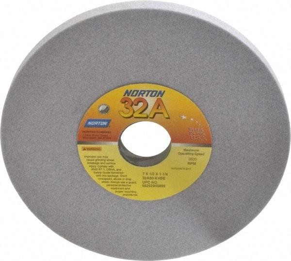 Norton - 7" Diam x 1-1/4" Hole x 1/2" Thick, K Hardness, 80 Grit Surface Grinding Wheel - Aluminum Oxide, Type 1, Medium Grade, 3,600 Max RPM, Vitrified Bond, No Recess - Apex Tool & Supply