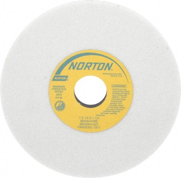Norton - 7" Diam x 1-1/4" Hole x 1/2" Thick, H Hardness, 46 Grit Surface Grinding Wheel - Aluminum Oxide, Type 1, Coarse Grade, 3,600 Max RPM, Vitrified Bond, No Recess - Apex Tool & Supply