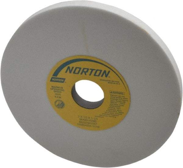 Norton - 7" Diam x 1-1/4" Hole x 1/2" Thick, H Hardness, 80 Grit Surface Grinding Wheel - Aluminum Oxide, Type 1, Medium Grade, 3,600 Max RPM, Vitrified Bond, No Recess - Apex Tool & Supply