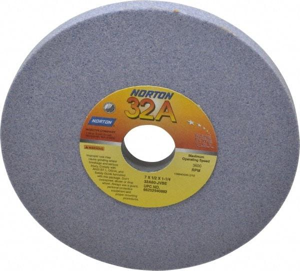 Norton - 7" Diam x 1-1/4" Hole x 1/2" Thick, J Hardness, 60 Grit Surface Grinding Wheel - Aluminum Oxide, Type 1, Medium Grade, 3,600 Max RPM, Vitrified Bond, No Recess - Apex Tool & Supply