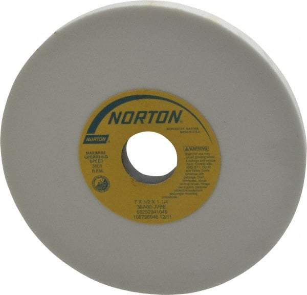 Norton - 7" Diam x 1-1/4" Hole x 1/2" Thick, J Hardness, 80 Grit Surface Grinding Wheel - Aluminum Oxide, Type 1, Medium Grade, 3,600 Max RPM, Vitrified Bond, No Recess - Apex Tool & Supply