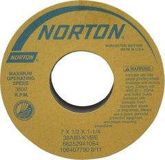 Norton - 7" Diam x 1-1/4" Hole x 1/2" Thick, K Hardness, 80 Grit Surface Grinding Wheel - Aluminum Oxide, Type 1, Medium Grade, 3,600 Max RPM, Vitrified Bond, No Recess - Apex Tool & Supply