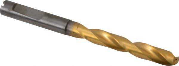 Guhring - 7.5mm 140° Solid Carbide Jobber Drill - TiN Finish, Right Hand Cut, Spiral Flute, Whistle Notch Shank, 91mm OAL, SU Point - Apex Tool & Supply
