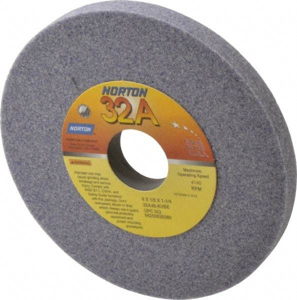 Norton - 6" Diam x 1-1/4" Hole x 1/2" Thick, K Hardness, 46 Grit Surface Grinding Wheel - Aluminum Oxide, Type 1, Coarse Grade, 4,140 Max RPM, Vitrified Bond, No Recess - Apex Tool & Supply