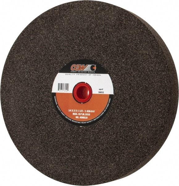 Camel Grinding Wheels - 36 Grit Aluminum Oxide Bench & Pedestal Grinding Wheel - 14" Diam x 1-1/2" Hole x 2" Thick, 1773 Max RPM, O Hardness, Very Coarse Grade , Vitrified Bond - Apex Tool & Supply