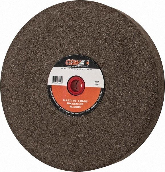 Camel Grinding Wheels - 60 Grit Aluminum Oxide Bench & Pedestal Grinding Wheel - 14" Diam x 1-1/2" Hole x 2" Thick, 1773 Max RPM, M Hardness, Medium Grade , Vitrified Bond - Apex Tool & Supply