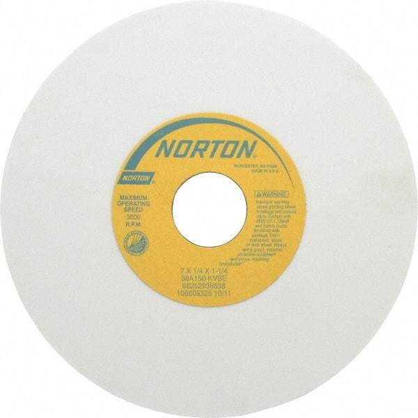 Norton - 7" Diam x 1-1/4" Hole x 1/4" Thick, K Hardness, 150 Grit Surface Grinding Wheel - Aluminum Oxide, Type 1, Very Fine Grade, 3,600 Max RPM, Vitrified Bond, No Recess - Apex Tool & Supply