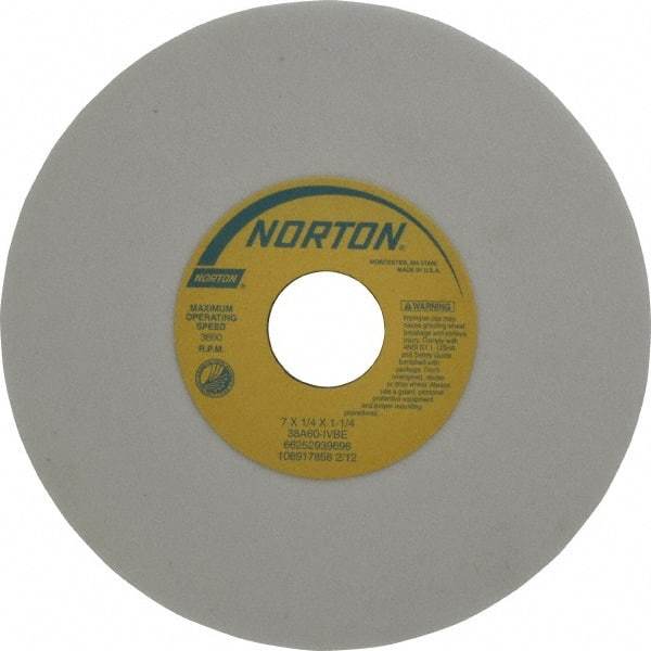 Norton - 7" Diam x 1-1/4" Hole x 1/4" Thick, I Hardness, 60 Grit Surface Grinding Wheel - Aluminum Oxide, Type 1, Medium Grade, 3,600 Max RPM, Vitrified Bond, No Recess - Apex Tool & Supply