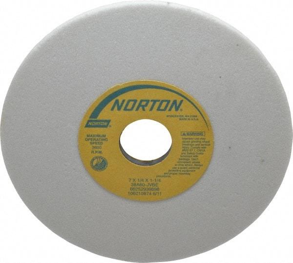 Norton - 7" Diam x 1-1/4" Hole x 1/4" Thick, J Hardness, 60 Grit Surface Grinding Wheel - Aluminum Oxide, Type 1, Medium Grade, 3,600 Max RPM, Vitrified Bond, No Recess - Apex Tool & Supply