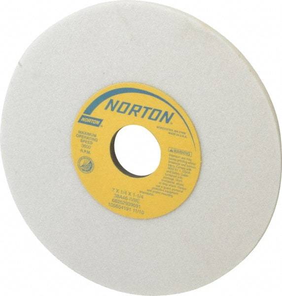 Norton - 7" Diam x 1-1/4" Hole x 1/4" Thick, I Hardness, 46 Grit Surface Grinding Wheel - Aluminum Oxide, Type 1, Coarse Grade, 3,600 Max RPM, Vitrified Bond, No Recess - Apex Tool & Supply