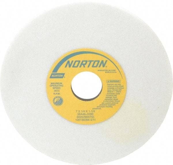 Norton - 7" Diam x 1-1/4" Hole x 1/4" Thick, J Hardness, 46 Grit Surface Grinding Wheel - Aluminum Oxide, Type 1, Coarse Grade, 3,600 Max RPM, Vitrified Bond, No Recess - Apex Tool & Supply