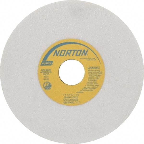 Norton - 7" Diam x 1-1/4" Hole x 1/4" Thick, H Hardness, 60 Grit Surface Grinding Wheel - Aluminum Oxide, Type 1, Medium Grade, 3,600 Max RPM, Vitrified Bond, No Recess - Apex Tool & Supply