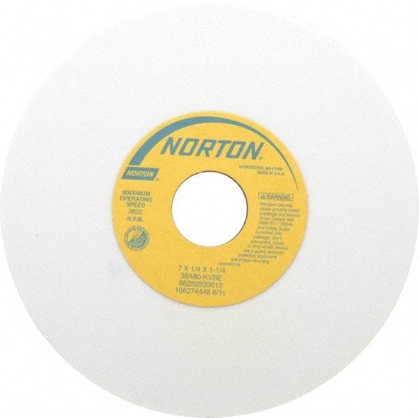 Norton - 7" Diam x 1-1/4" Hole x 1/4" Thick, K Hardness, 80 Grit Surface Grinding Wheel - Aluminum Oxide, Type 1, Medium Grade, 3,600 Max RPM, Vitrified Bond, No Recess - Apex Tool & Supply