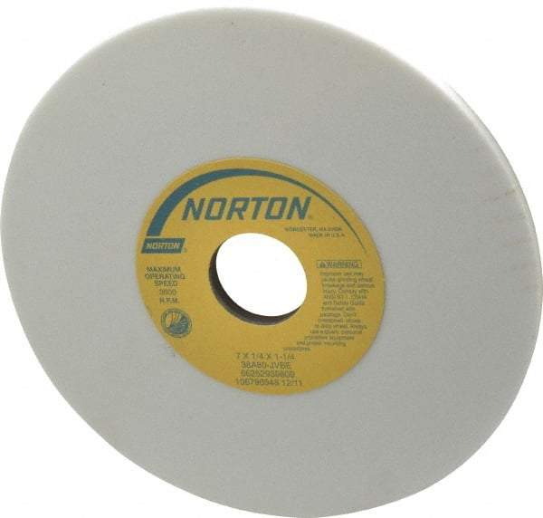 Norton - 7" Diam x 1-1/4" Hole x 1/4" Thick, J Hardness, 80 Grit Surface Grinding Wheel - Aluminum Oxide, Type 1, Medium Grade, 3,600 Max RPM, Vitrified Bond, No Recess - Apex Tool & Supply