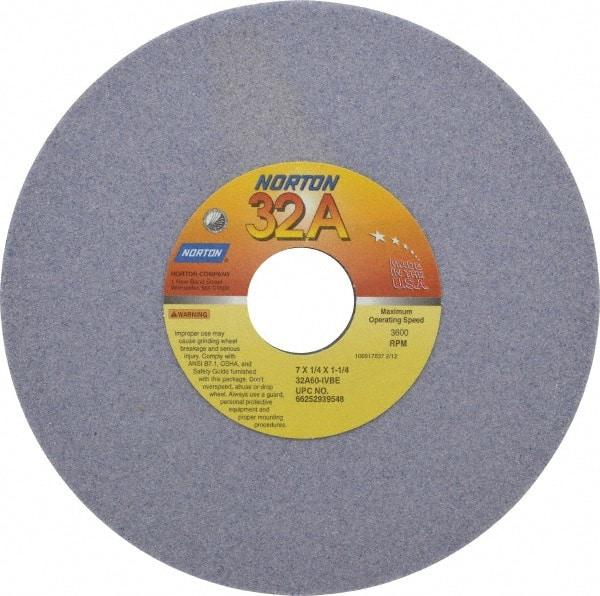 Norton - 7" Diam x 1-1/4" Hole x 1/4" Thick, I Hardness, 60 Grit Surface Grinding Wheel - Aluminum Oxide, Type 1, Medium Grade, 3,600 Max RPM, Vitrified Bond, No Recess - Apex Tool & Supply