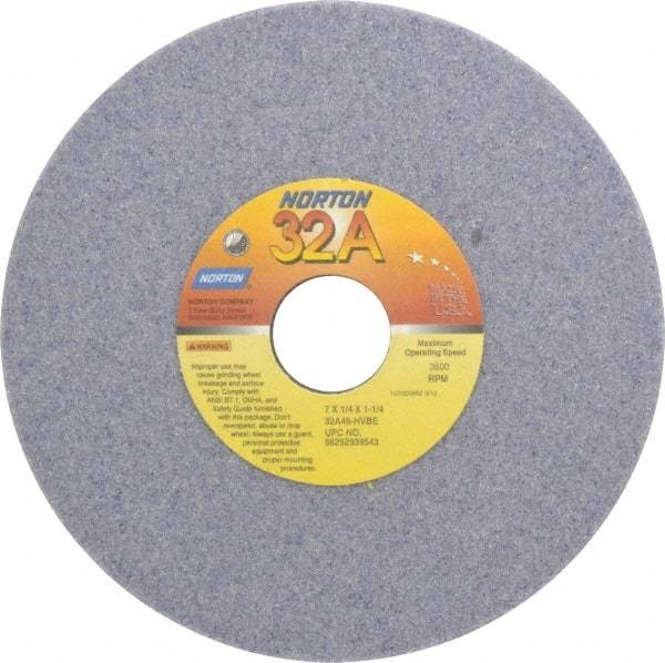 Norton - 7" Diam x 1-1/4" Hole x 1/4" Thick, H Hardness, 46 Grit Surface Grinding Wheel - Aluminum Oxide, Type 1, Coarse Grade, 3,600 Max RPM, Vitrified Bond, No Recess - Apex Tool & Supply