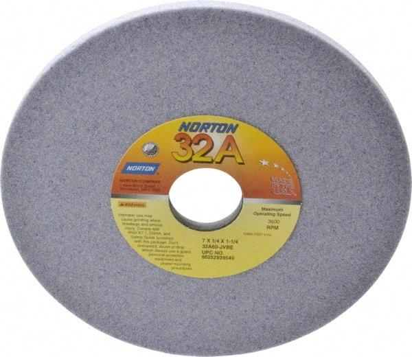 Norton - 7" Diam x 1-1/4" Hole x 1/4" Thick, J Hardness, 60 Grit Surface Grinding Wheel - Aluminum Oxide, Type 1, Medium Grade, 3,600 Max RPM, Vitrified Bond, No Recess - Apex Tool & Supply