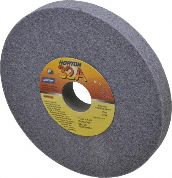 Norton - 7" Diam x 1-1/4" Hole x 3/4" Thick, K Hardness, 46 Grit Surface Grinding Wheel - Aluminum Oxide, Type 1, Coarse Grade, 3,600 Max RPM, Vitrified Bond, No Recess - Apex Tool & Supply